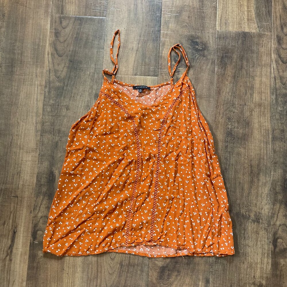 Staccato Rust Polka Dot Blouse – Size Small, Long Sleeve, Boho Chic